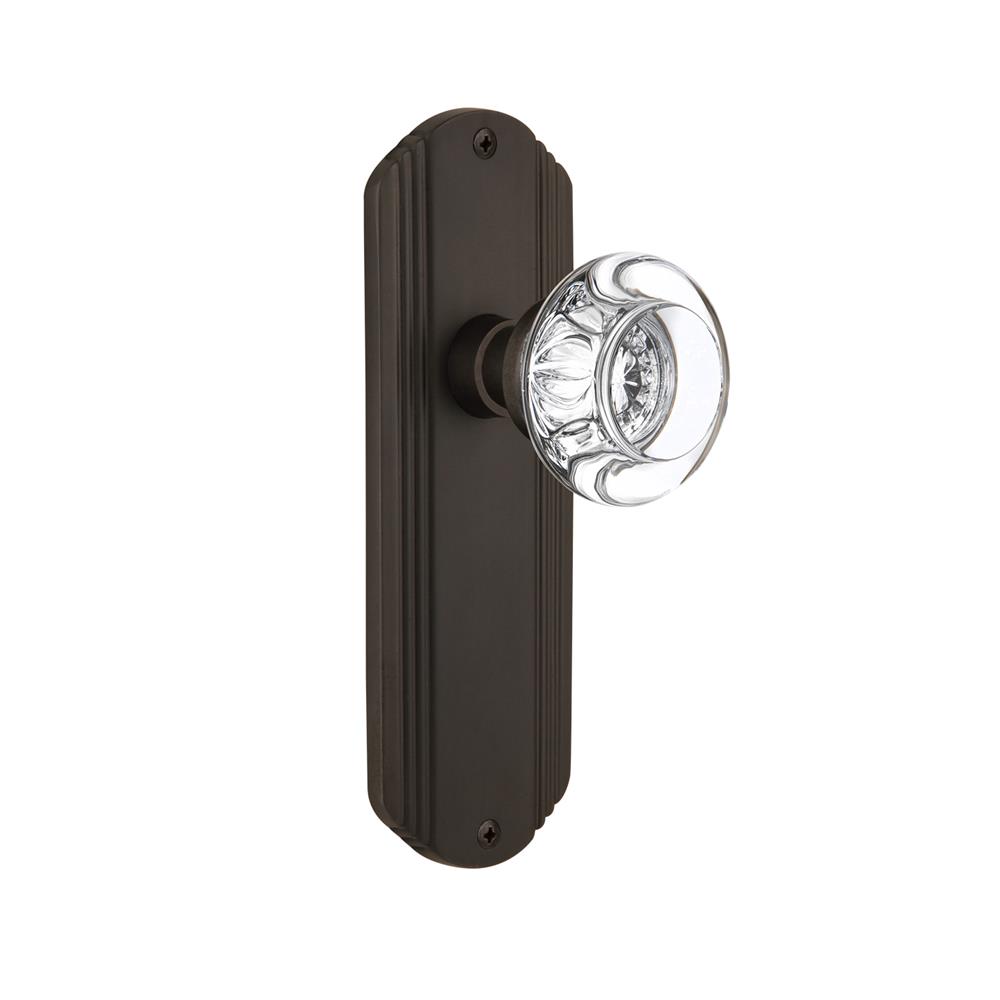 Nostalgic Warehouse 708829  Deco Plate Passage Round Clear Crystal Glass Door Knob in Oil-Rubbed Bronze